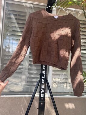 Brown Textured Knit Crewneck Sweater with matching pants- Women's